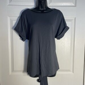 J Jill T Shirt Women XL Dark Gray Tie Waist Short Sleeve Scoop Neck Stretch Top